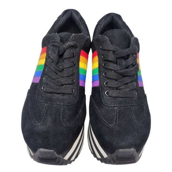 Charla Tedrick Dolls Kill Shoes 6 Black Rainbow Striped Platform Sneakers LGBTQ - Picture 4 of 12